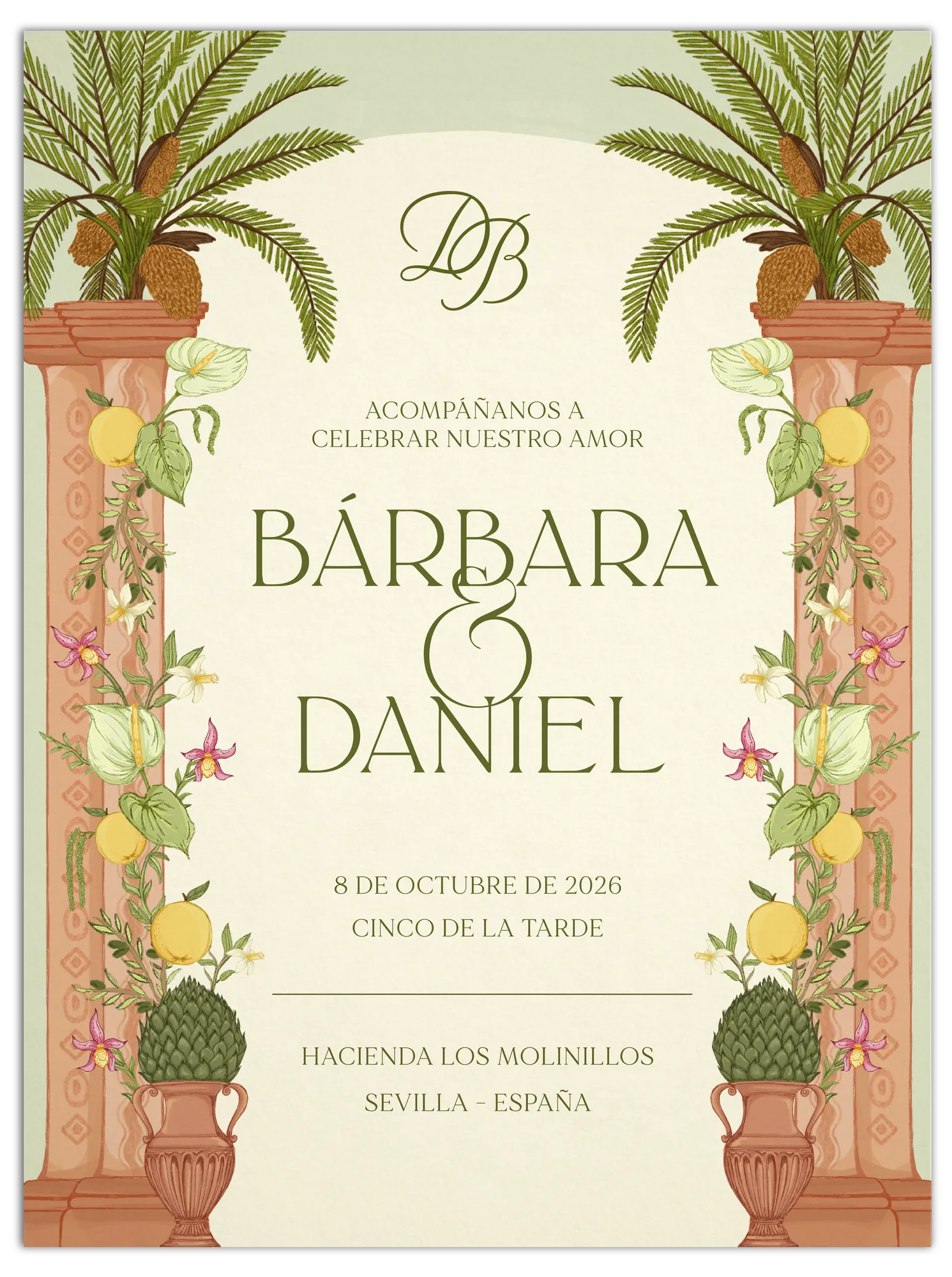 Invitación de Bárbara y Daniel · 8 de octubre 2026 · Hacienda Los Molinillos, Sevilla